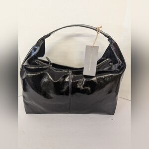 Black Patent Leather Oversized Hobo Women's Handbag NWT